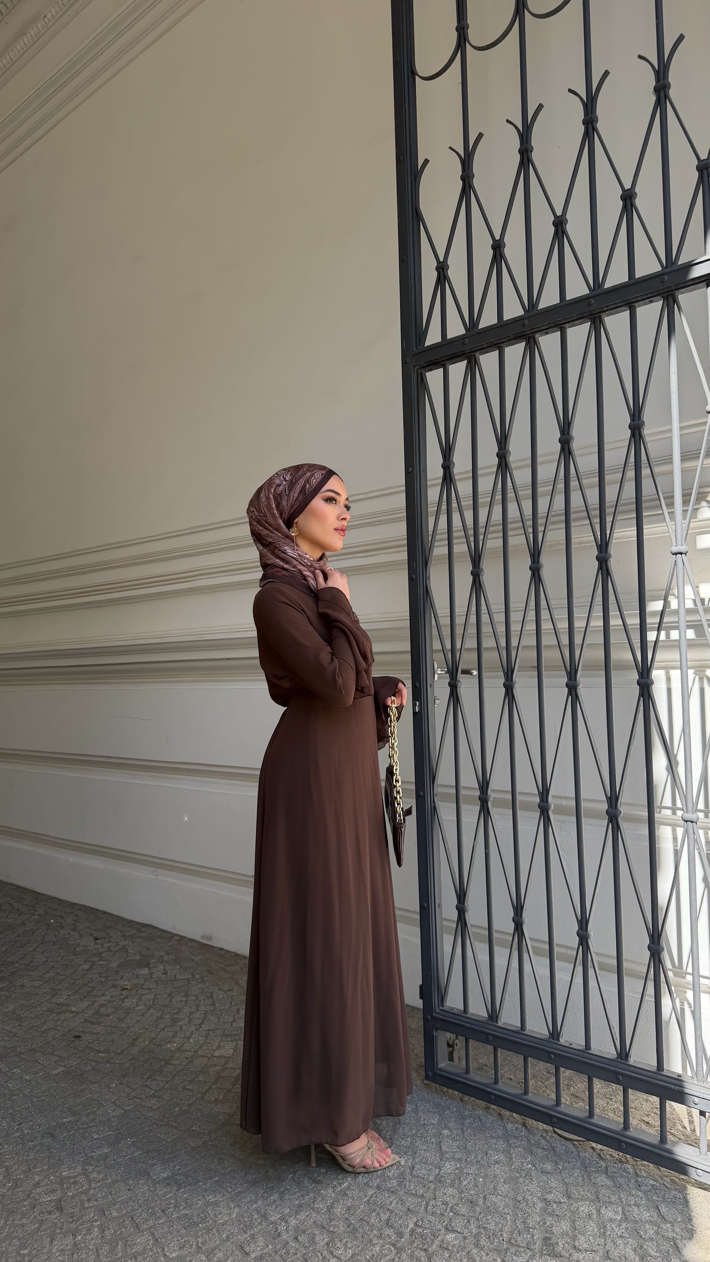 Velour Maxikleid in braun