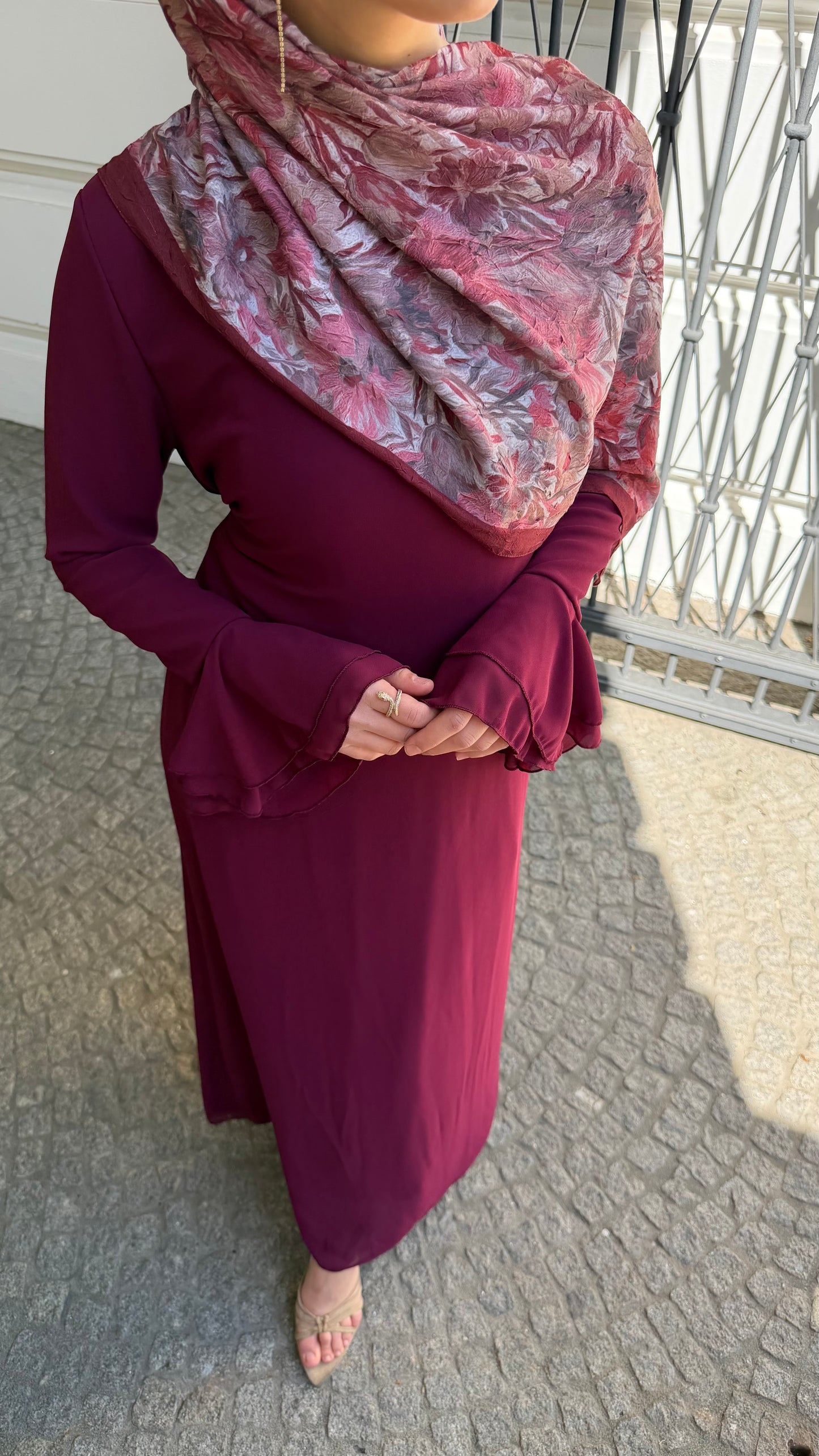 Velour Maxikleid in bordeaux