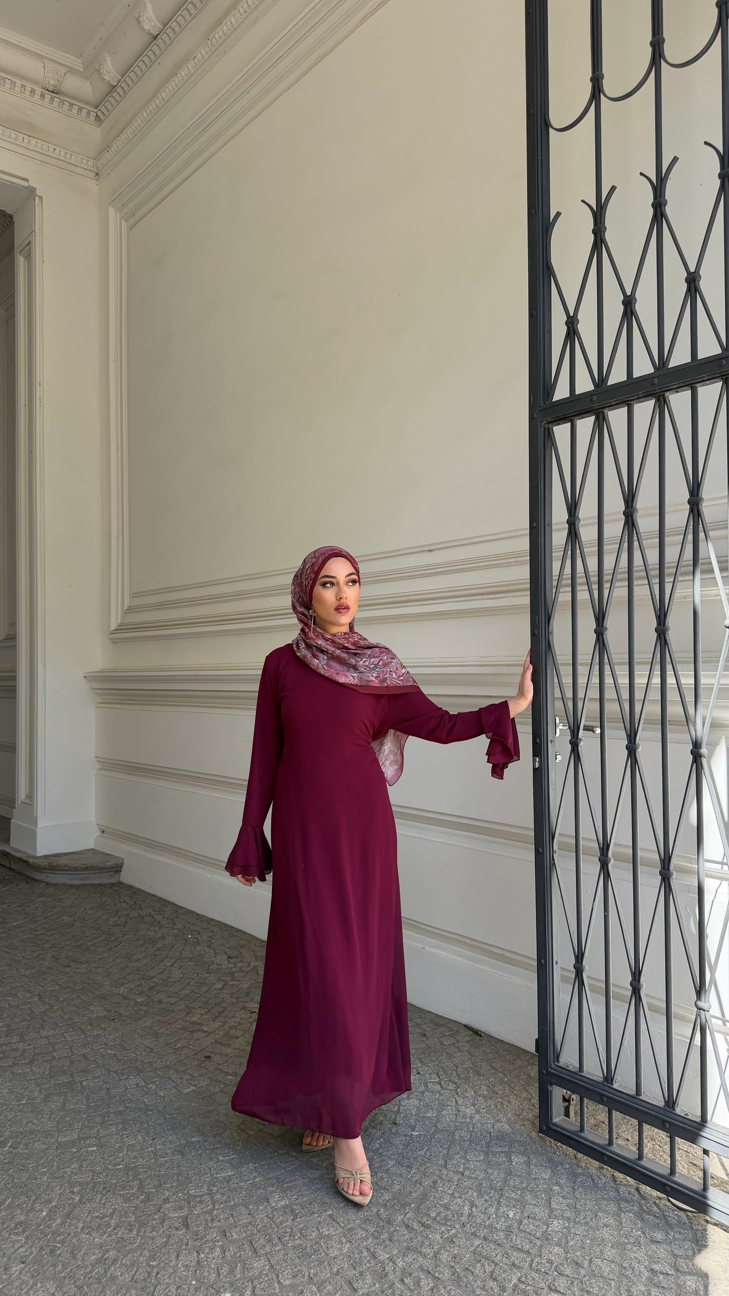 Velour Maxikleid in bordeaux