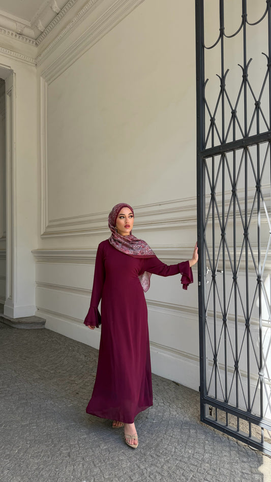 Velour Maxikleid in bordeaux