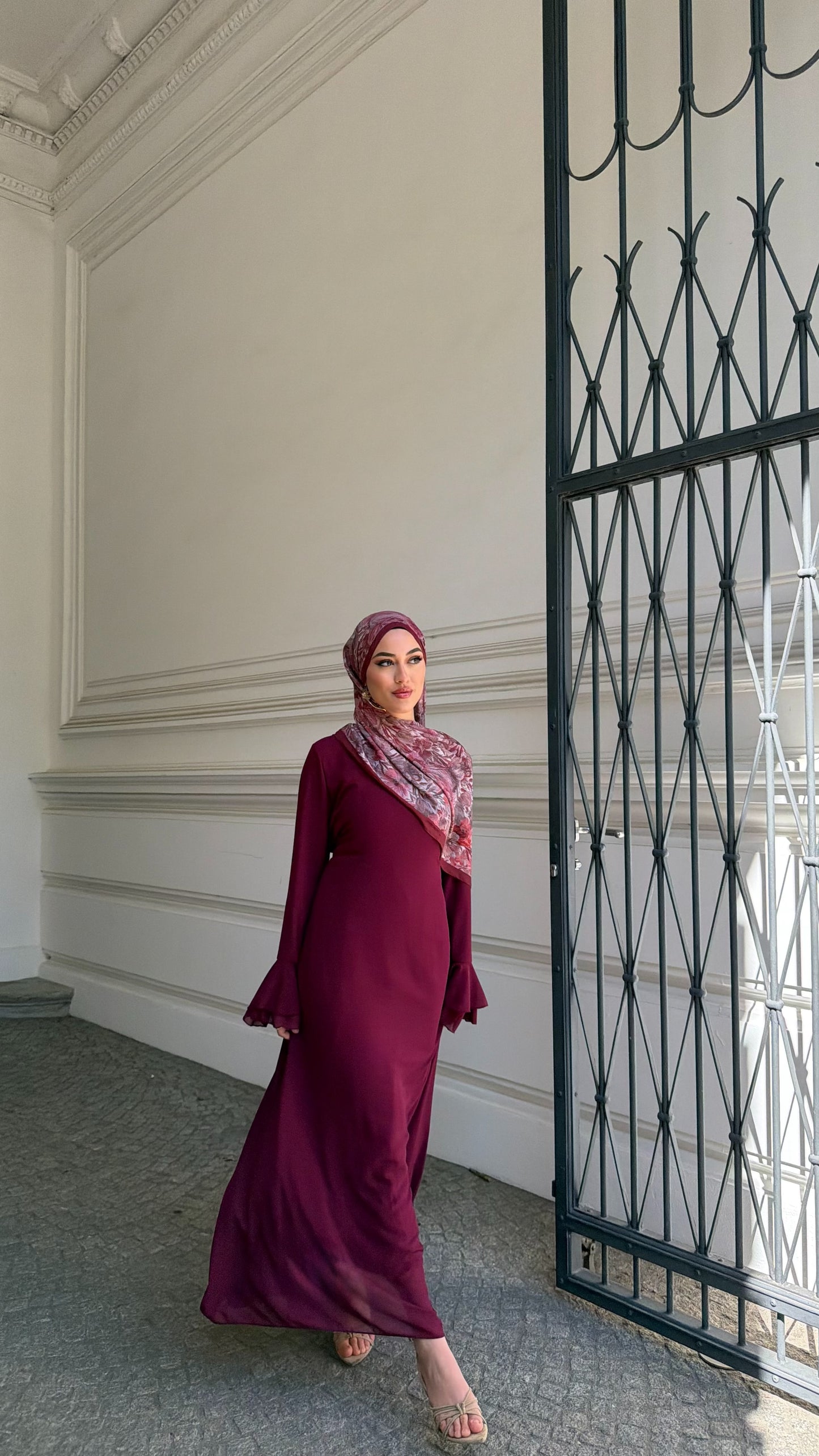 Velour Maxikleid in bordeaux