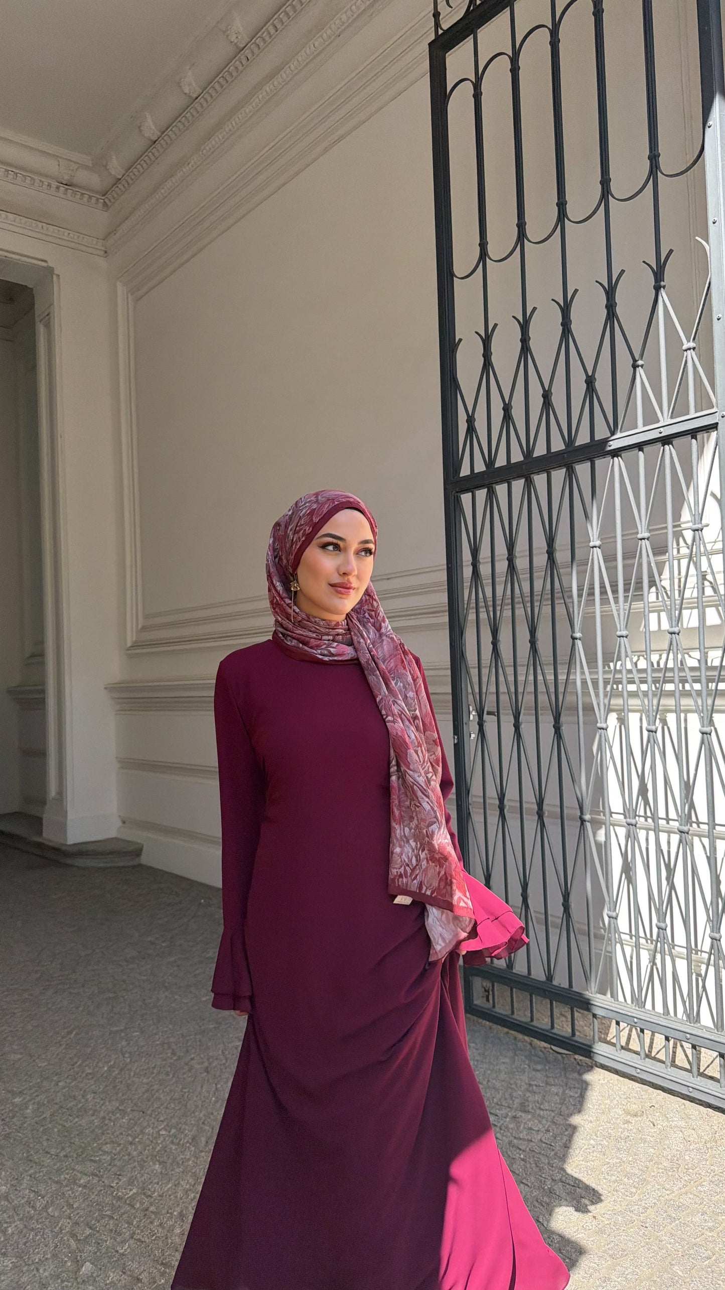 Velour Maxikleid in bordeaux