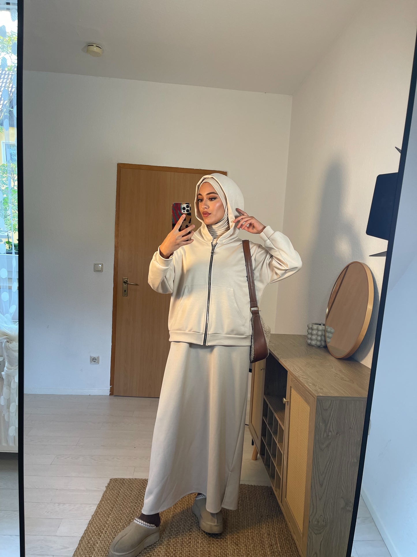 Hoodie Maxikleid in beige