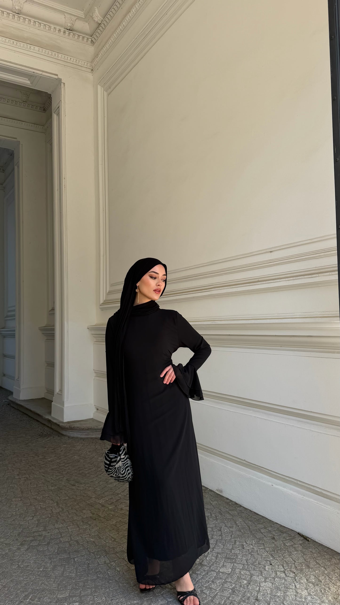 Velour Maxikleid in schwarz